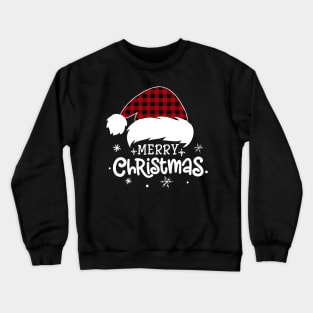 Merry Christmas Buffalo Red Plaid Santa Hat Xmas Holiday Crewneck Sweatshirt